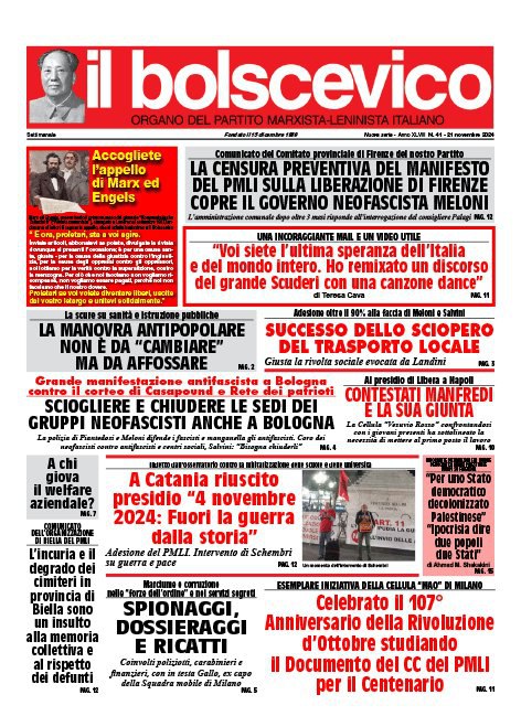 BUONA LETTURA DE "IL BOLSCEVICO" N.41/2024