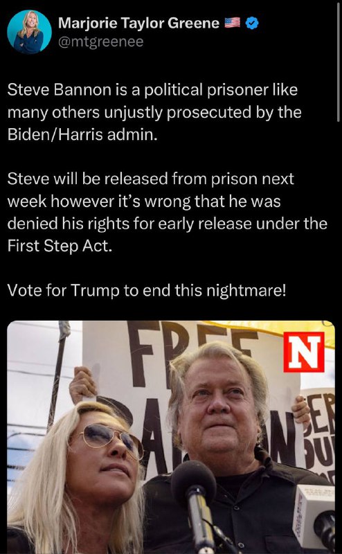 Steve Bannon is a political prisoner …