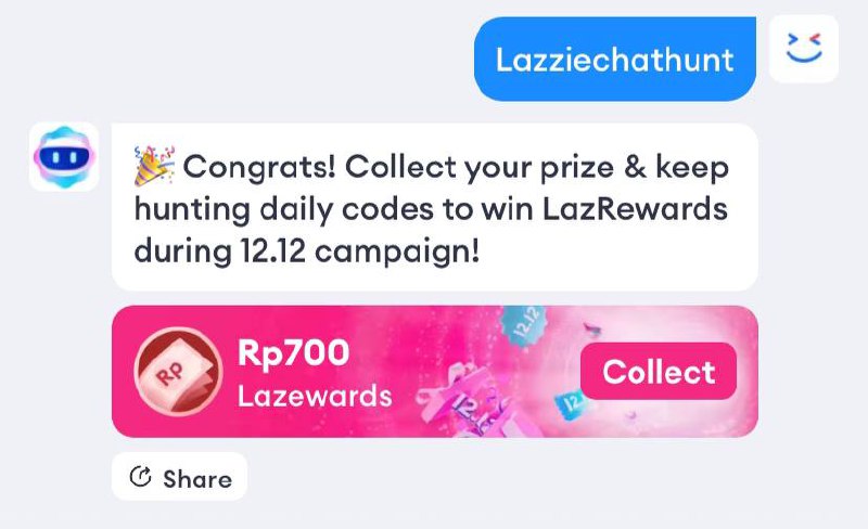 Ketik kode LAZZIECHATHUNT dapat laz rewards