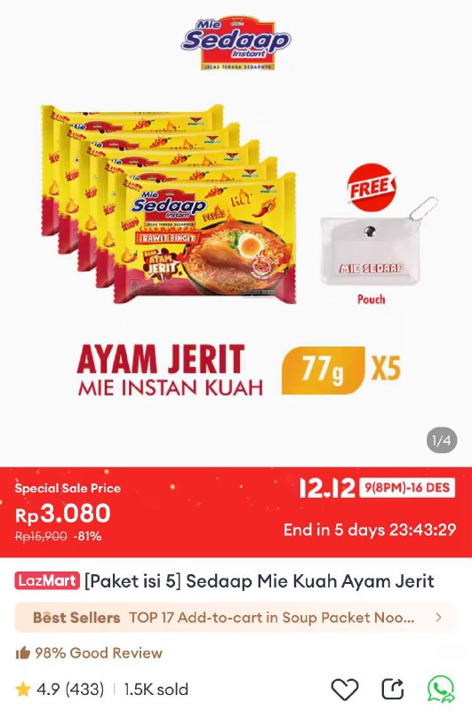 Mie sedaap ayam jerit isi 5 …