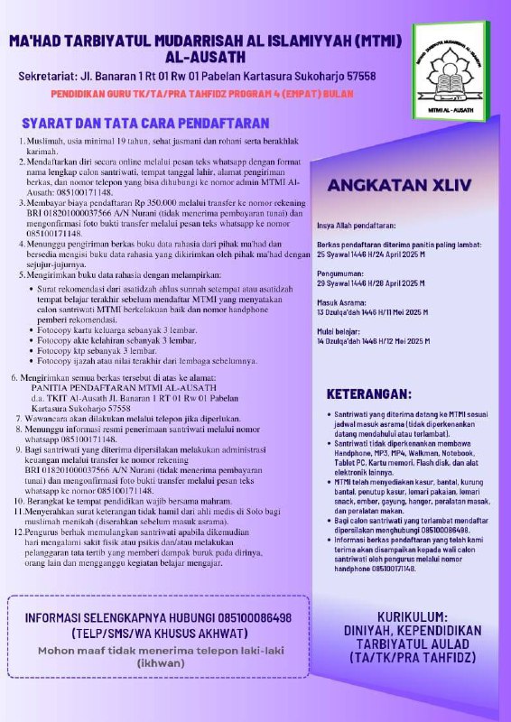 **PENERIMAAN PENDIDIKAN GURU TK/TA/PRA TAHFIDZ PROGRAM …