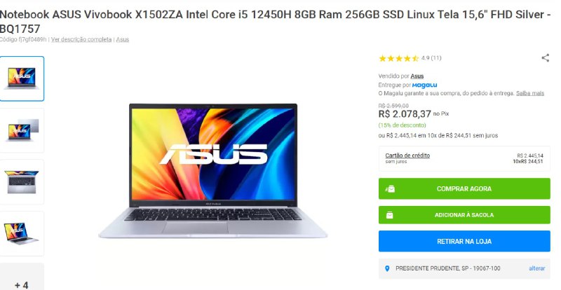 Notebook ASUS Vivobook X1502ZA Intel Core …