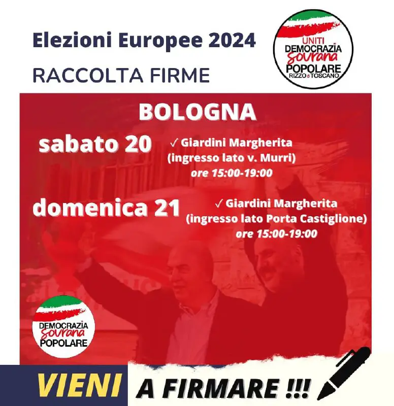 BOLOGNA, BANCHETTI RACCOLTA FIRME 20/21 APRILE