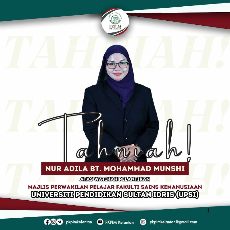 Tahniah diucapkan kepada Saudari Nur Adila …