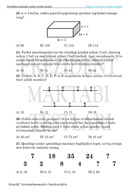 PREZIDENT MAKTABI TESTLARI