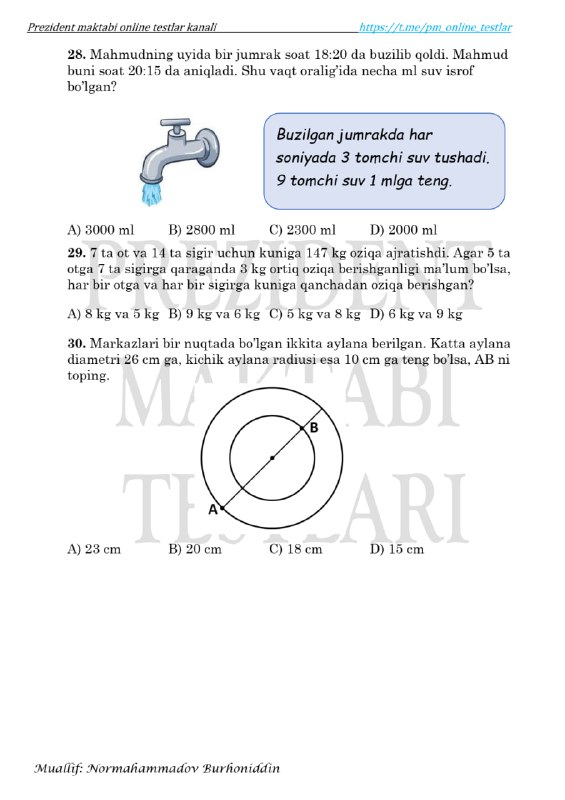 PREZIDENT MAKTABI TESTLARI