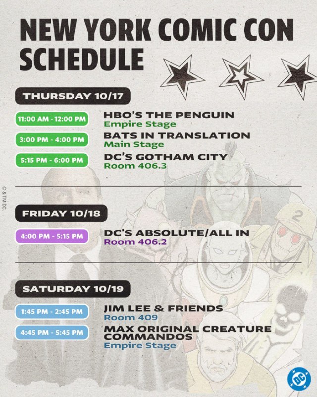 ***🧔‍♂*****Расписание панелей DC на NYCC**