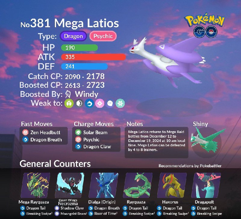 Mega Latios returns to Mega raid …