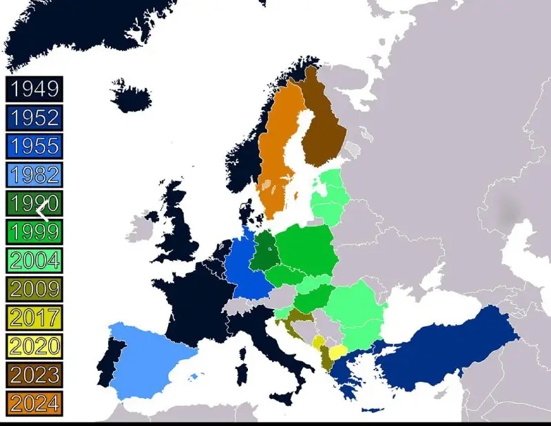 **Color map of NATO membership over …