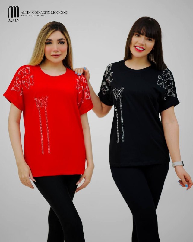 تی شرت آستین سرخود نگین پروانه