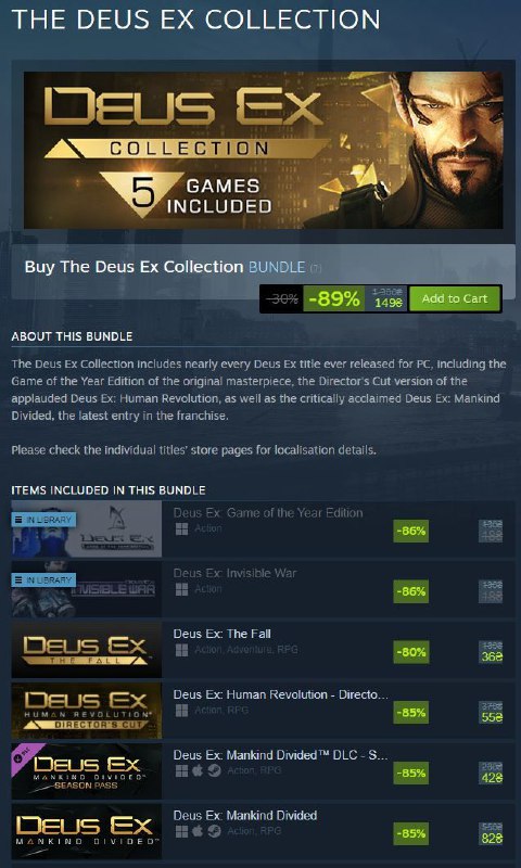 У Стімі розпродаж серії Deus Ex …