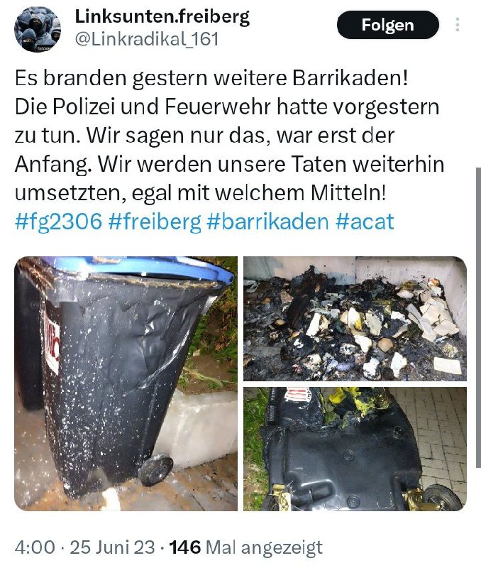 **Serie von Brandstiftungen: Antifa-Terror in Freiberg!**