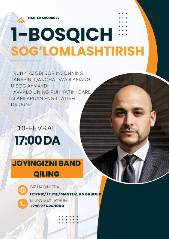 **1-BOSQICH SOG'LOMLASHTIRISH