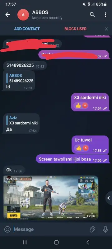 Akamizga pulni orniga 33 uc tawab …