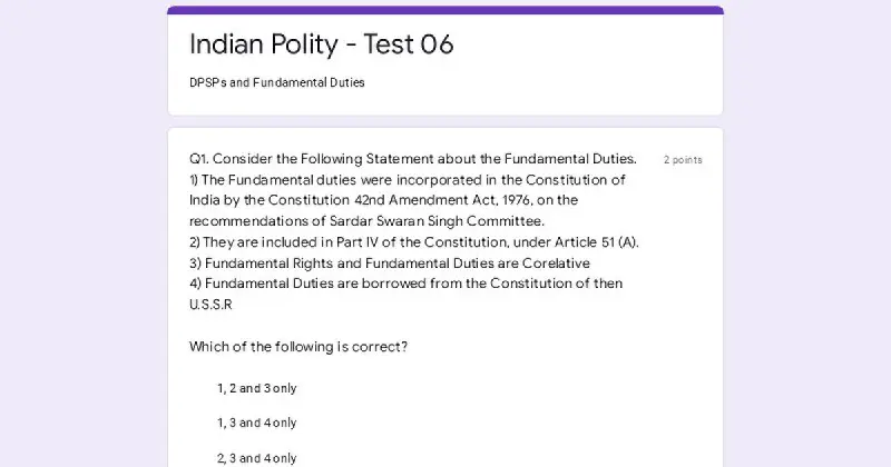 Syllabus for Test 06 Indian Polity Topic - DPSPs and Fundamental Duties