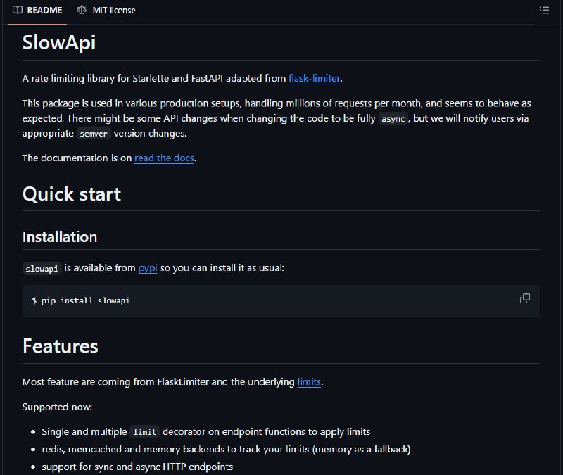 ***👩‍💻*** [slowapi](https://github.com/laurentS/slowapi) — это библиотека для …