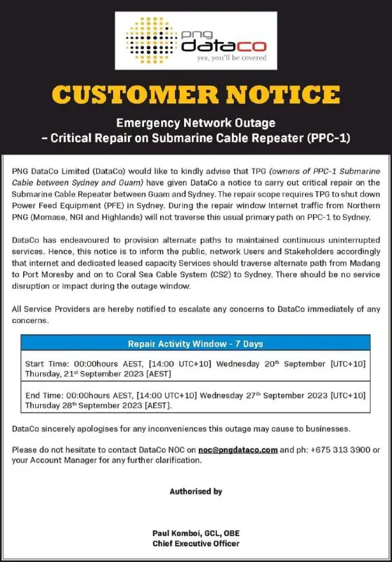 PNG DataCo would like to advise …