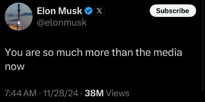 [**Elon**](https://x.com/elonmusk/status/1862145513879134445?s=46&amp;t=VnU-duVSfVQW6IDlGLOB2g)