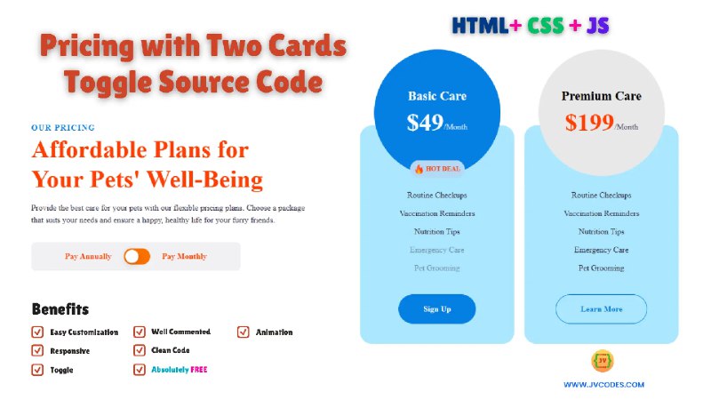 Pricing Table with Two Cards Toggle …