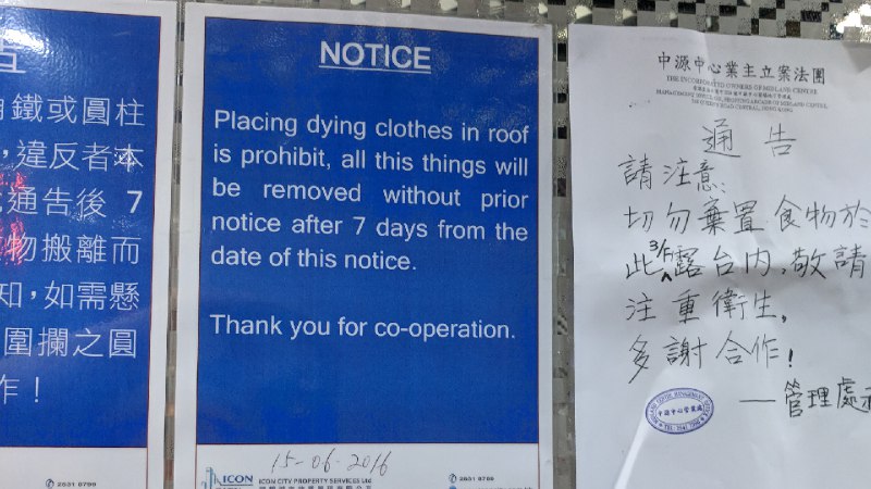 Dying clothes in roof is prohibit