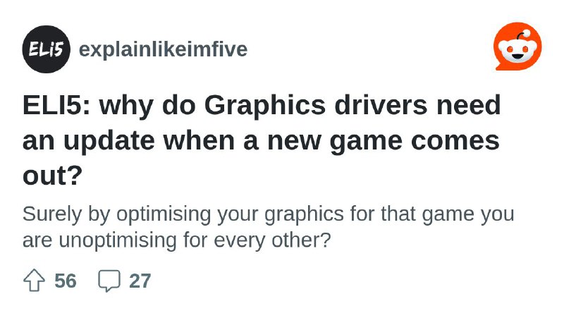 ELI5: why do Graphics drivers need an update when a new game comes out?