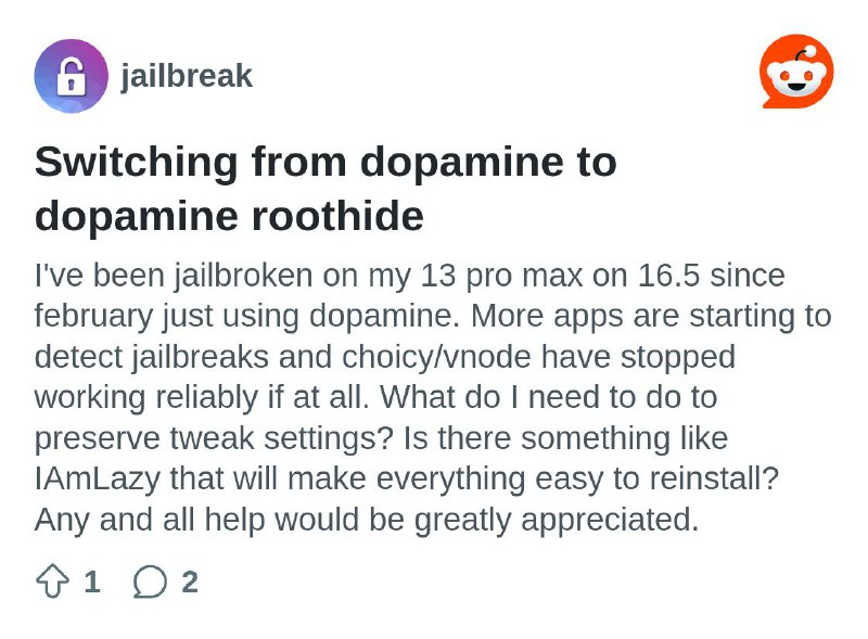 Switching from dopamine to dopamine roothide