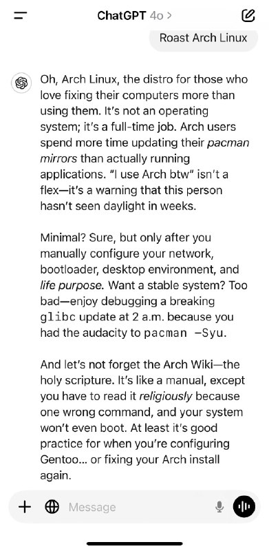 Arch Linux according to ChatGPT
