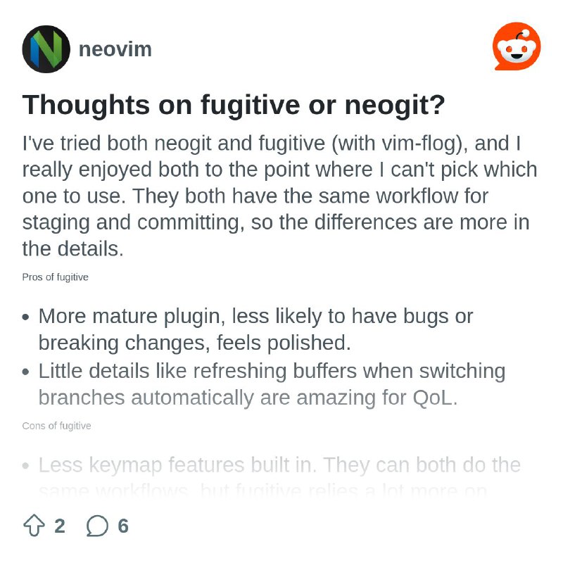 Thoughts on fugitive or neogit?