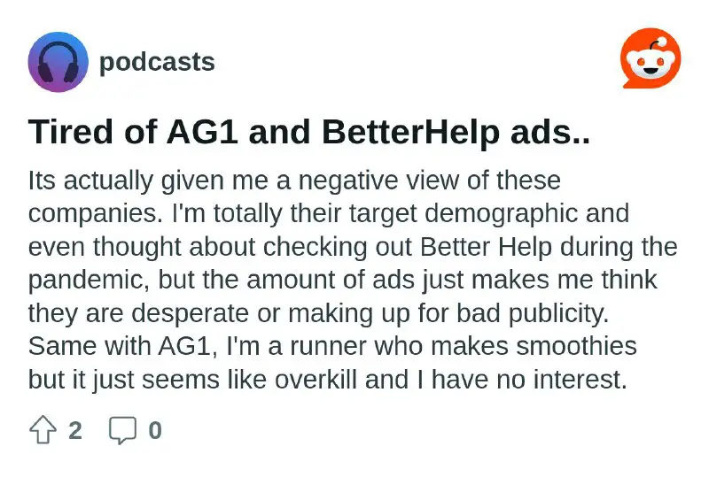 Tired of AG1 and BetterHelp ads..