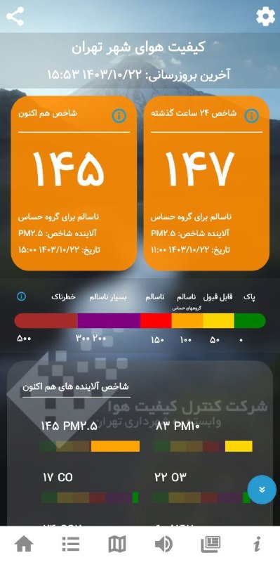 کیفیت هوای شهر تهران | 1403/10/22