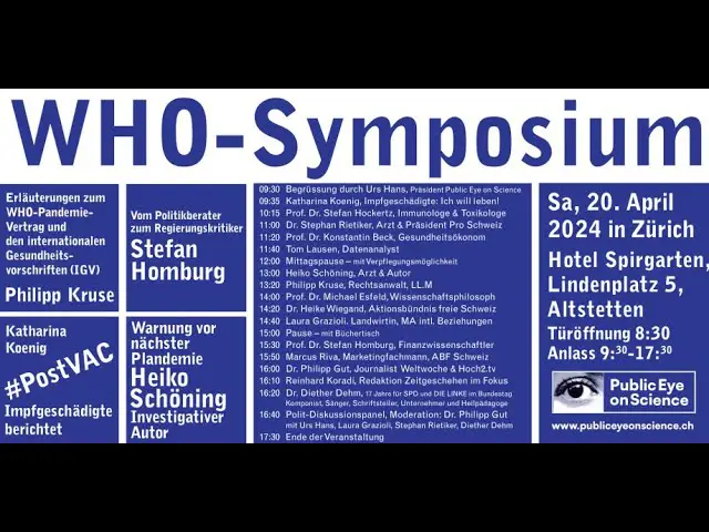 Heute fand das WHO-Symposium in Zürich-Altstetten mit sehr vielen spannenden Vorträgen statt. Das ganze Symposium kann hier angeschaut werden: