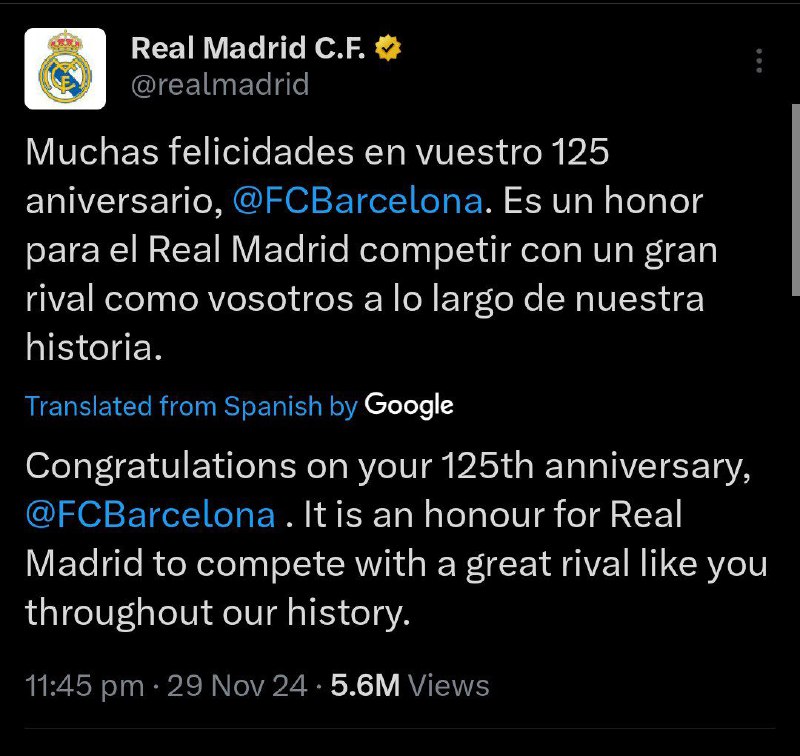 Official statement from Real Madrid congratulating …