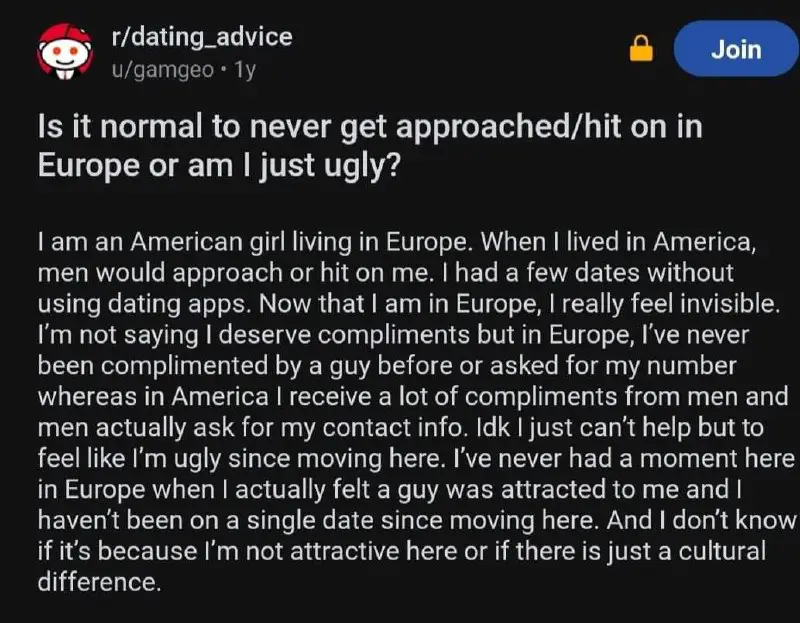 American Redditor misses being catcalled