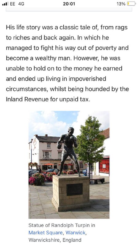 Randy Turpin statue in Warwick town …