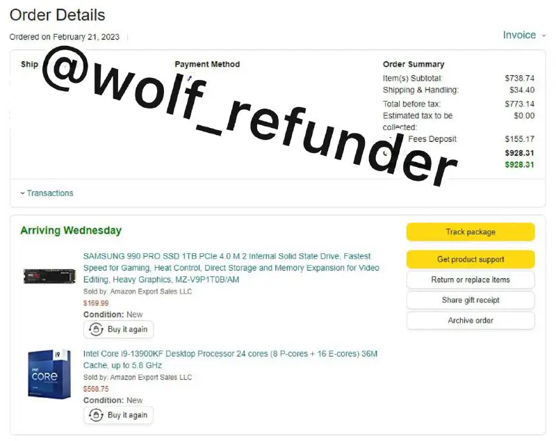 WOLF REFUND