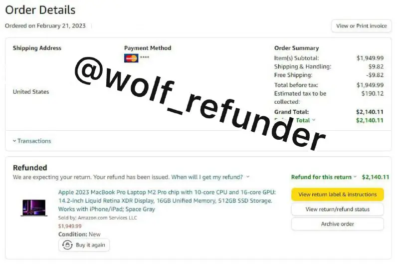 WOLF REFUND