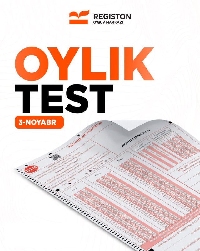 ***📌*** **NOYABR OYLIK TESTI**Kelayotgan yakshanba kuni …