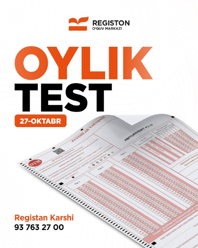 ***☺️*** **OKTABR OYLIK TESTI**Kelayotgan yakshanba kuni …