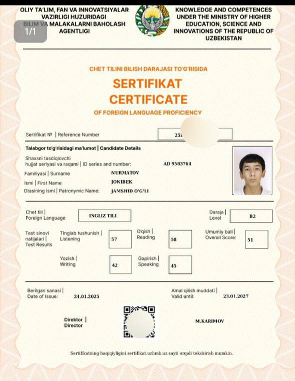 ***🤩*** **Yana bir yaxshi natija!**- Jonibek …