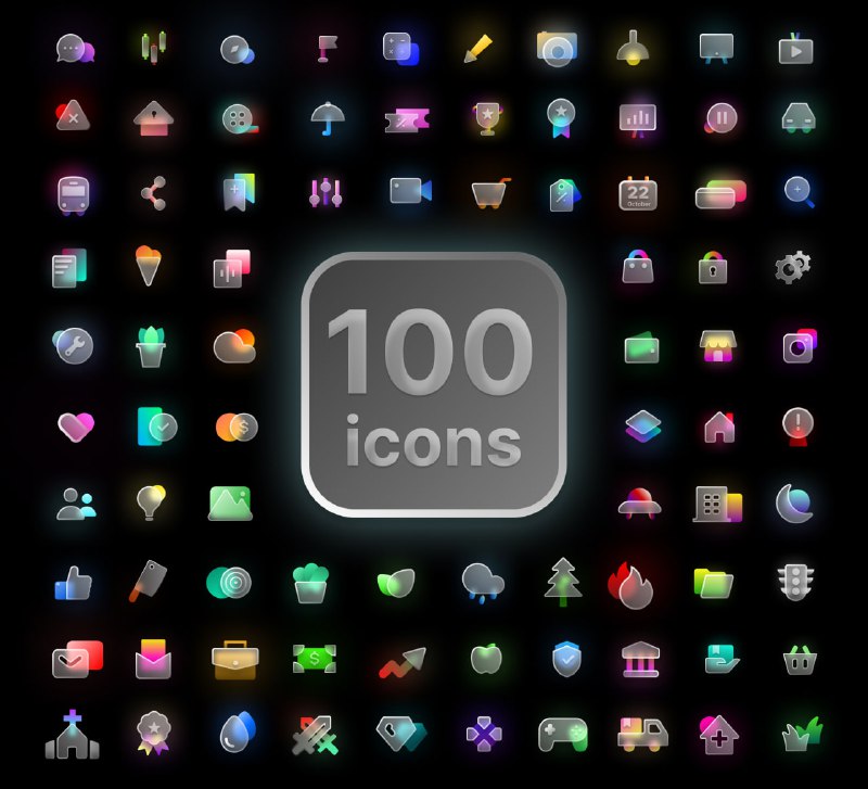 **Набор «100 glass icon» by** [Phú …