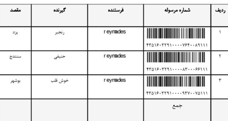 **کد رهگیری ارسال1403/10/15***?******??***