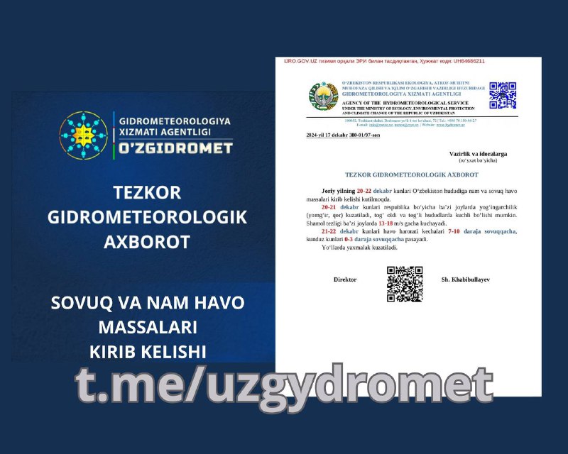 ***⚠️***TEZKOR GIDROMETEOROLOGIK AXBOROT