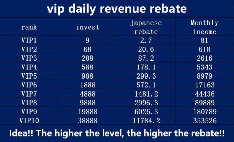 vip level income statement, the higher …