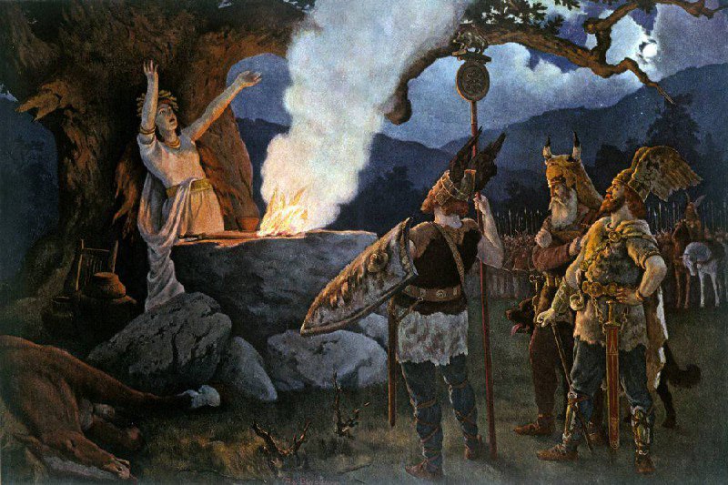 Celtic Warriors Consult a Priestess by …