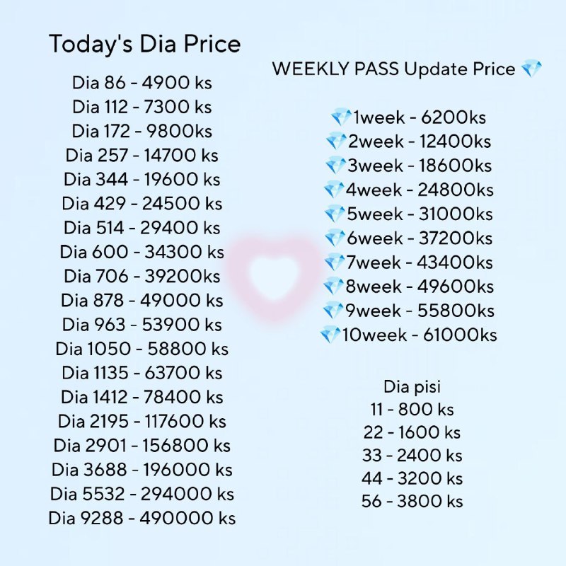 Weekly pass 1- 6000 ks ***💞***