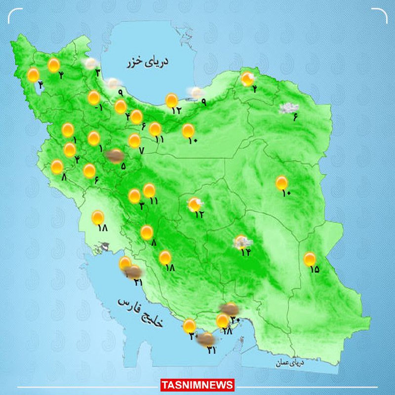 **آسمان صاف در اکثر مناطق کشور**