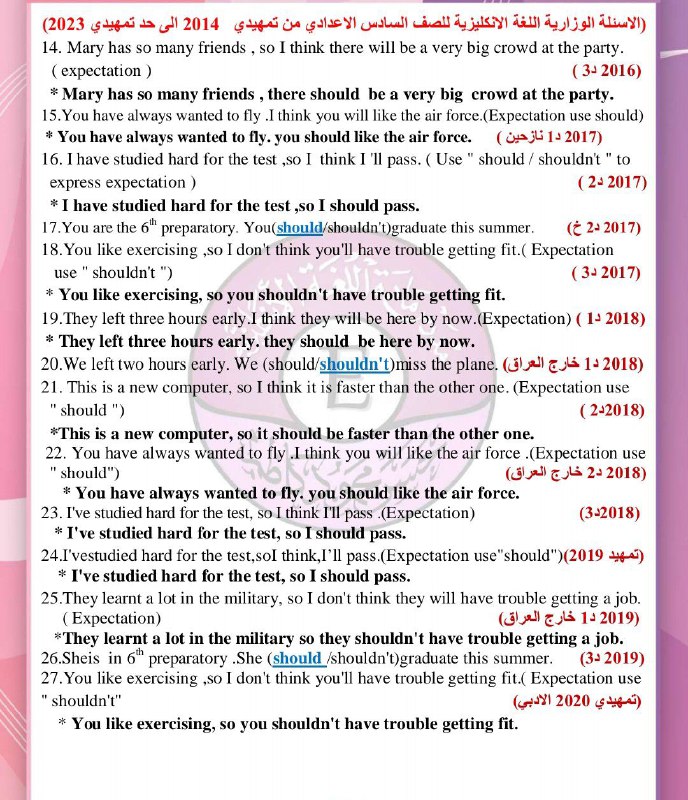اللغه الانكليزيه للسادس اعدادي