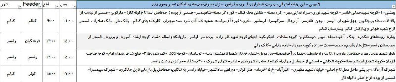 ***💡***جدول خاموشی احتمالی برق شهرستان رامسر