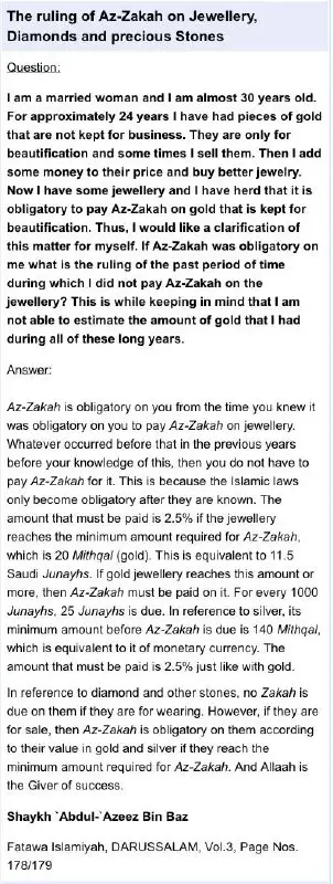 **The ruling of Az-Zakah on Jewellery, …