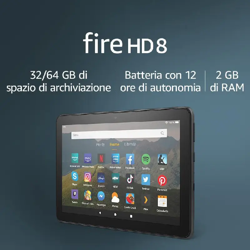 ***🔥*****Tablet Fire HD 8 | Schermo HD da 8”, 32 GB (Nero) - Con pubblicità**